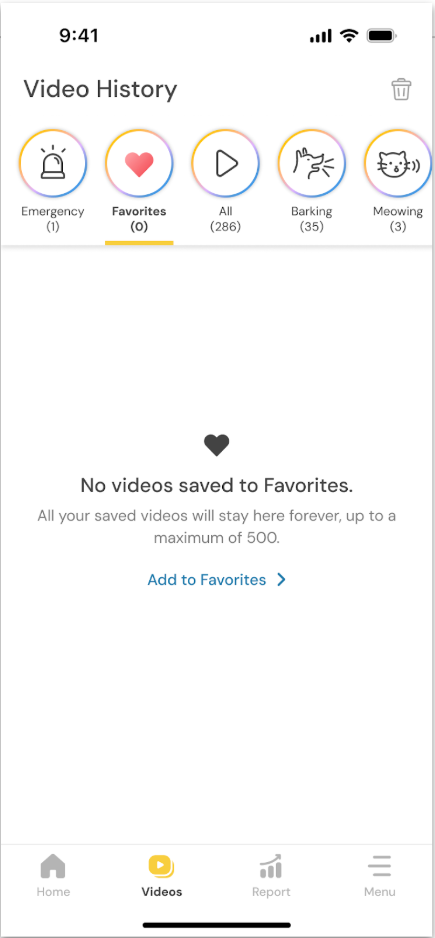 Furbo app's video history page no videos saved.png