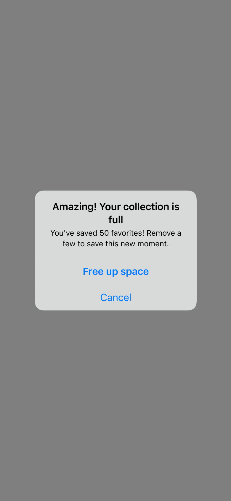 Pop-up message saying the favorites already full