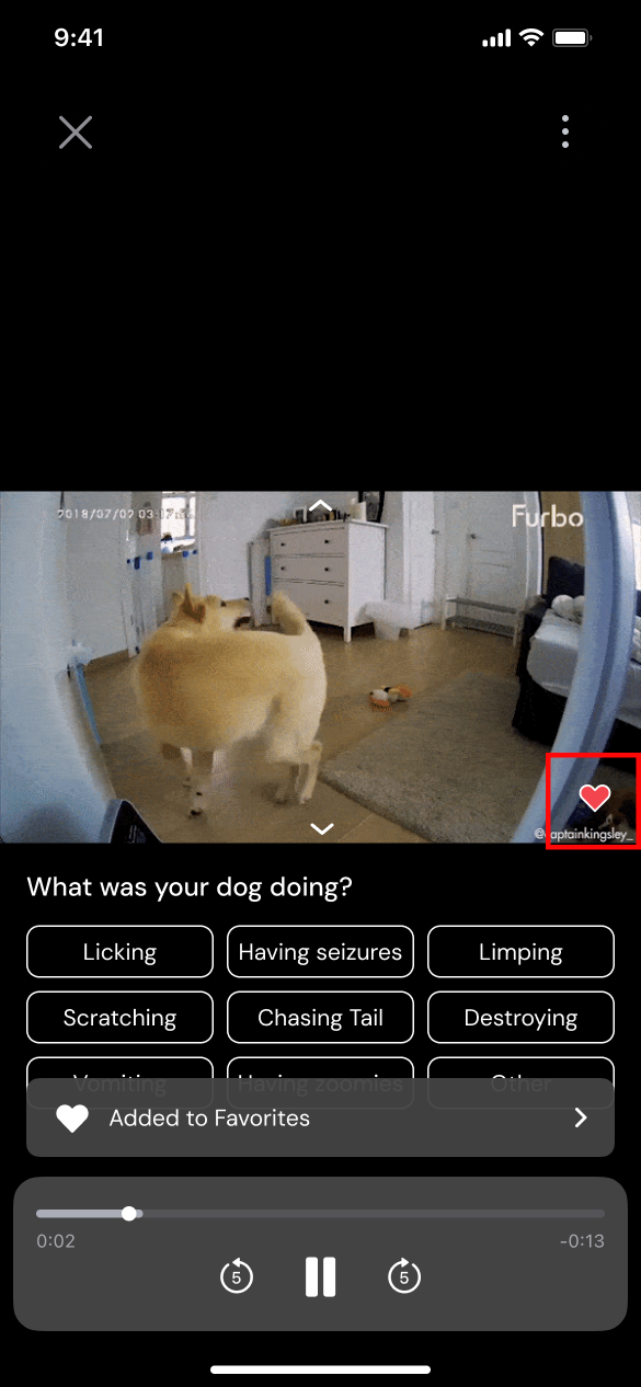 Video history thumbnail, heart is highlighted on the right bottom corner