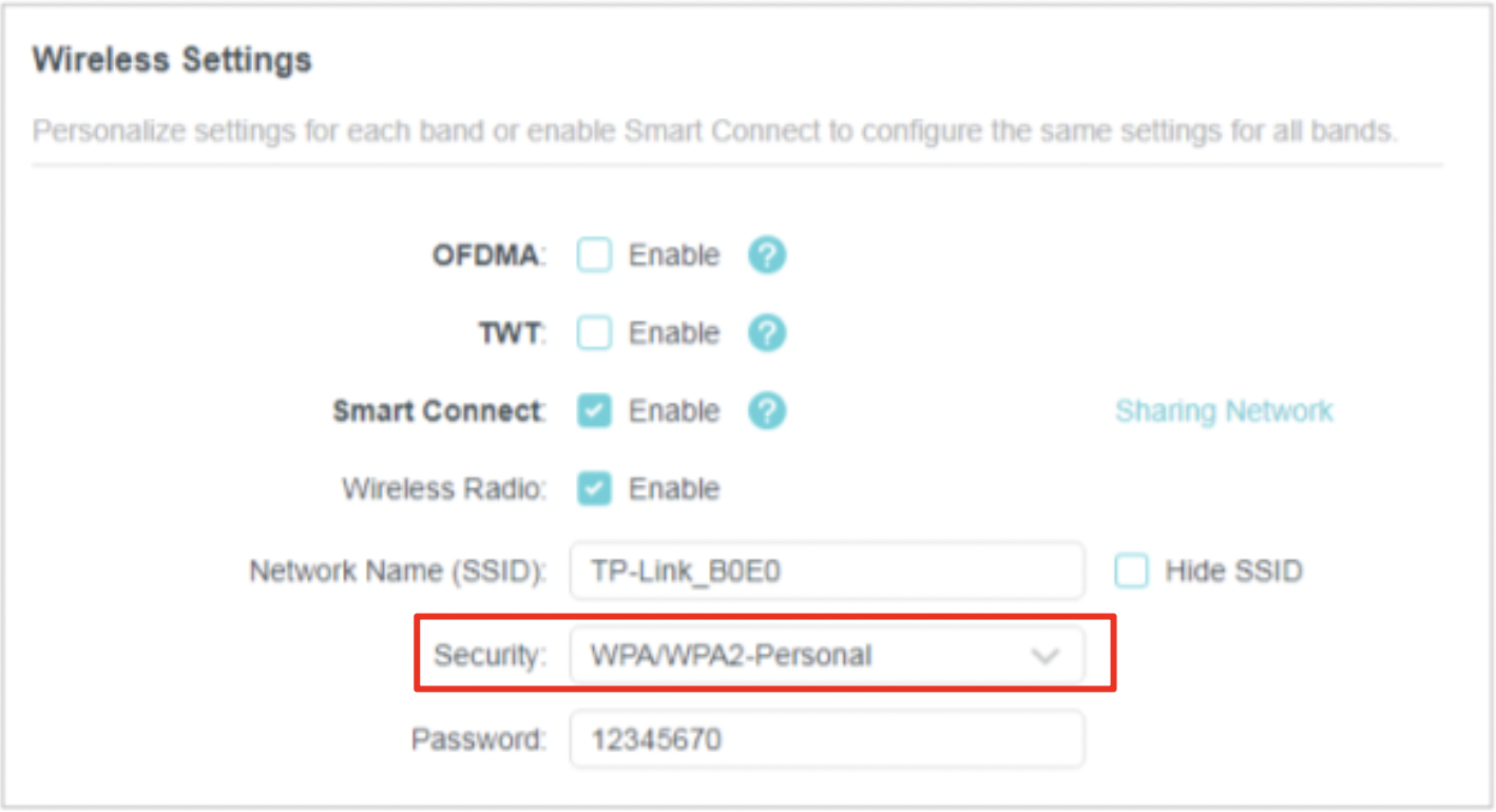 TP-Link Wi-Fiセキュリティ設定画面