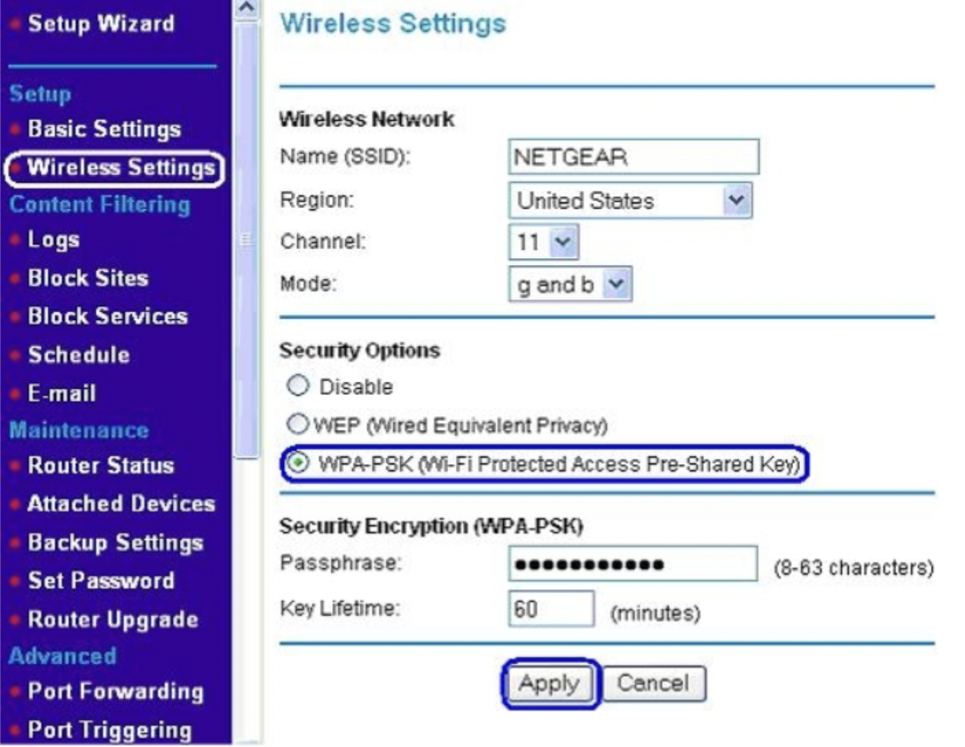 NETGEAR Wi-Fiセキュリティ設定画面