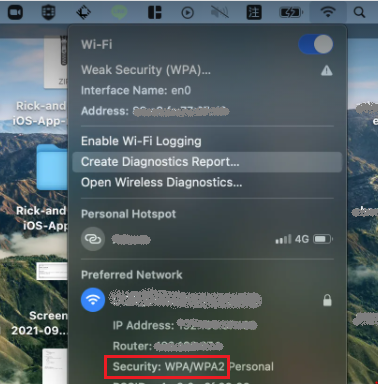 MacでWi-Fi情報を確認する画面
